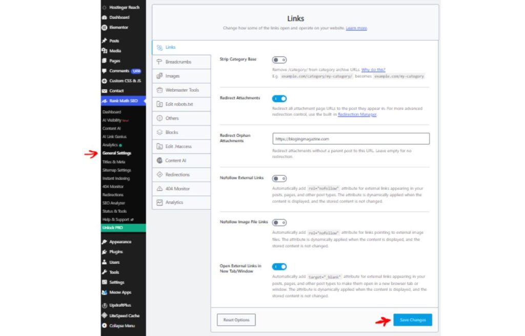  General Settings → Links