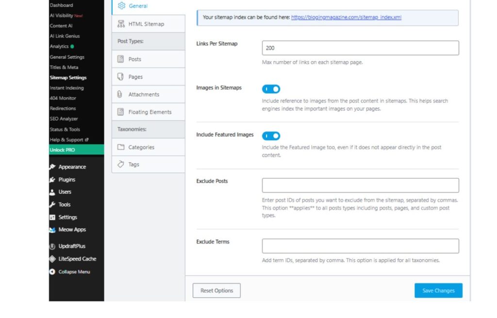 General Settings → Sitemap